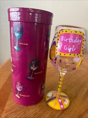 Lolita Pink "Birthday Girl" Stemmed Wine Glass with Playful Accents